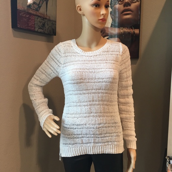 MICHAEL KORS Knit Pullover Sweater White Silver Side Zippers Women's X-Small - Picture 3 of 11